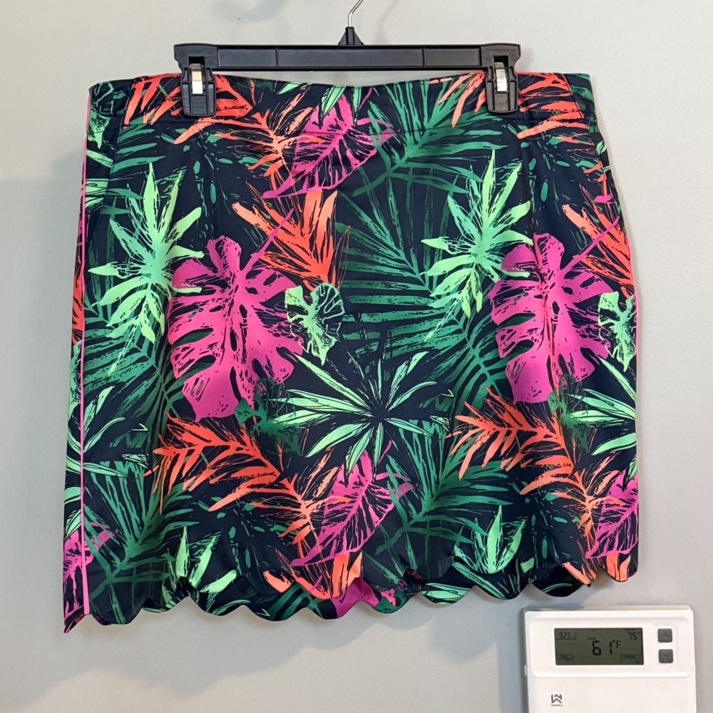 Lady‎ Hagen Womens Golf Skort Tropical Leaf Print Scalloped Hem Size 14